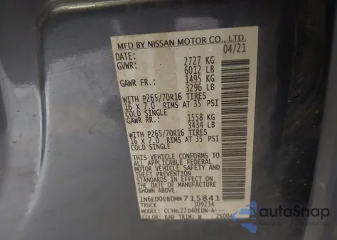 2021 Nissan Frontier Sv 4X4 из США, поврежденный, VIN 1N6ED0EB0MN715841